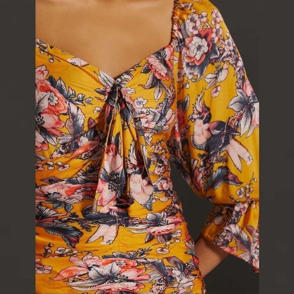 Anthropologie Ranna Gill Ruched Floral Mini Dress NEW Size Small - Picture 5 of 10
